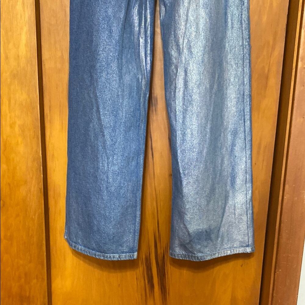Forever 21 Wide Leg Jeans High Rise Metallic Silvery Iridescent 31” Inseam Denim - Picture 6 of 9